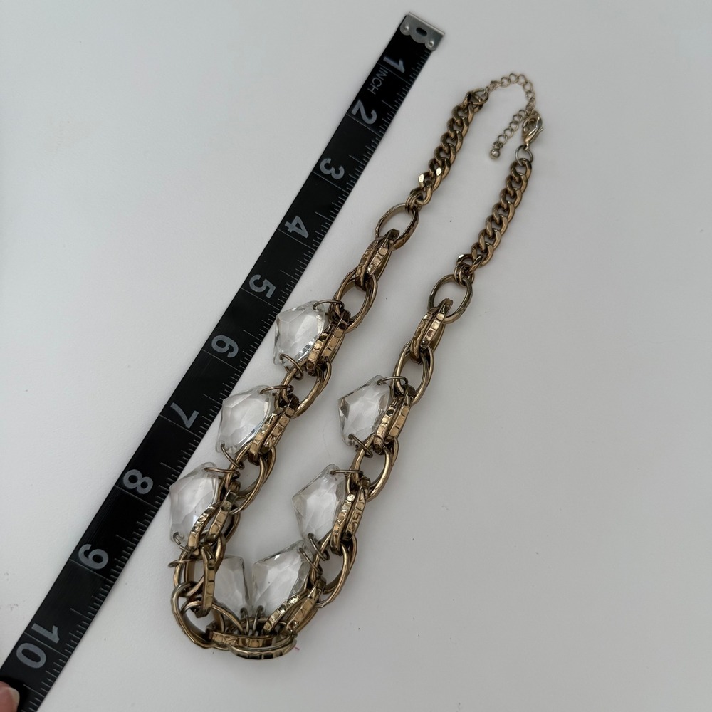 Antique style Gold Chunky Link Statement Necklace Clear Crystal Charms - Picture 4 of 4